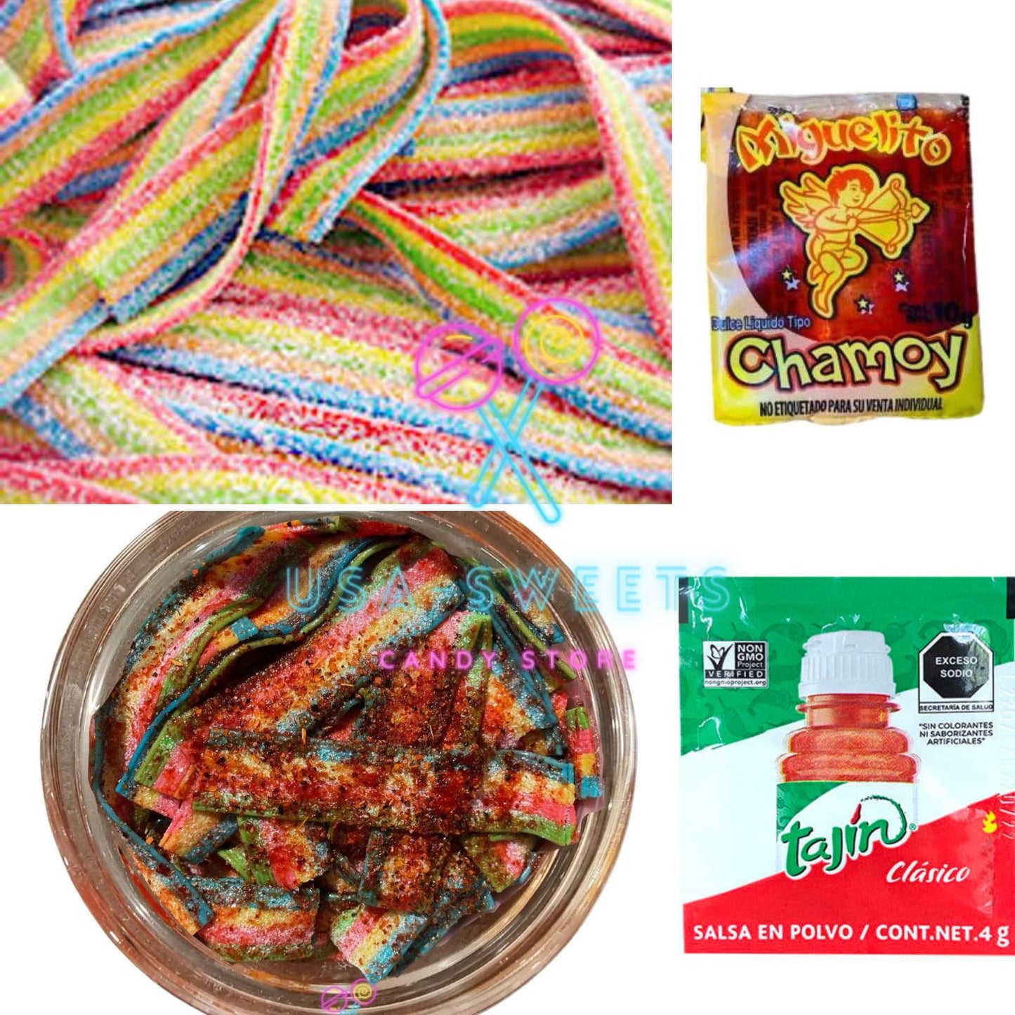 DIY Chamoy & Tajin Rainbow Sour Straps Pack