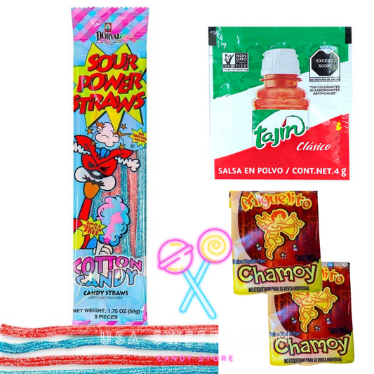 Chamoy Tajin Sour Power Straws Cotton Candy DIY Kit